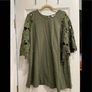 Green dress with floral cut out bell sleeves